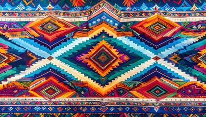 Vibrant textile design with repeating diamond patterns in bold colors