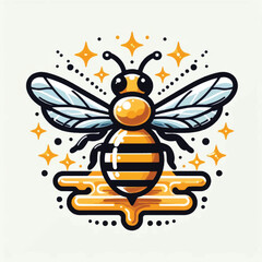 Detailed illustration of a bee with wings and honey design element.
