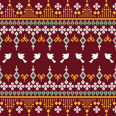 Folk Pattern, Traditional Fabric Print, Abstract Bird Pattern