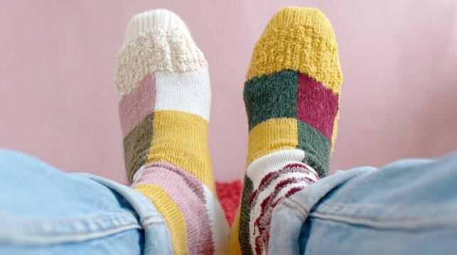 Teens wear brightly colored mismatched socks at home to support anti-bullying on odd socks day