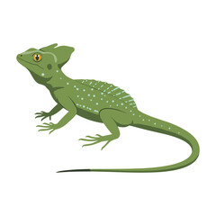 Fototapeta premium Green basilisk lizard in profile view – flat illustration