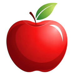 Shiny red apple with green leaf, fresh fruit, isolated on white background