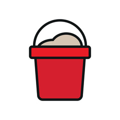 Bucket with sand icon in color with line for modern holiday and kids toy design.