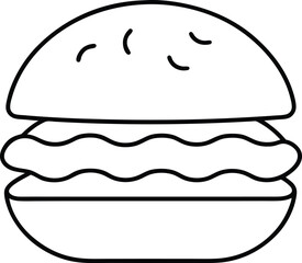 Minimalist black line art drawing of a hamburger on white background food fast food