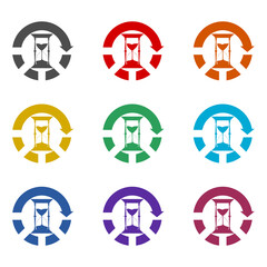 Hourglass waiting slow time icon isolated on white background. Set icons colorful