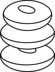Minimalist line drawing of three stacked donuts with holes doughnut food