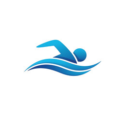 Swimmer in blue water isolated on white background in vector illustration