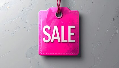 Pink sale tag on textured wall