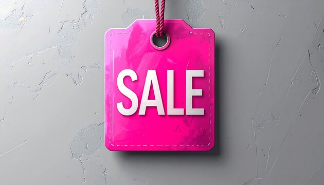 Pink sale tag on textured wall