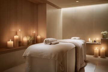 Serene Spa Room with Candles and Towels