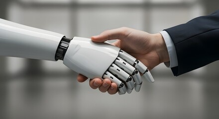人とロボットが握手する