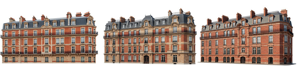 Obraz premium Historic Red Brick European Building Isolated Transparent Background