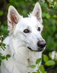 Obraz premium White dog in spring blossoms