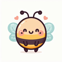 Cute chubby kawaii bee character smiling happily.
