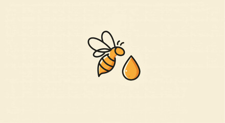 Cute cartoon bee with a drop of honey on a light background.