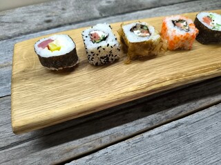 View of sushi on table top view from high angle