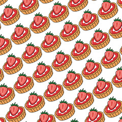 Seamless Pattern of Strawberry Tarts for Culinary Design