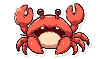 Fototapeta premium A cartoonish, adorable, and vibrant illustration of a friendly crab against a pure white background.