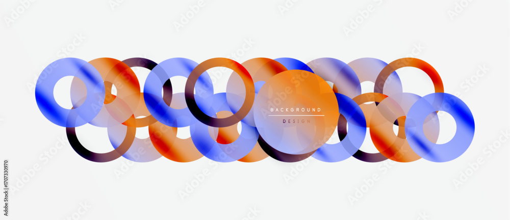 Wall mural abstract circles overlap, creating vibrant orange, blue layers. minimalist design with text backgrou