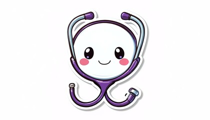 Obraz premium Cute cartoon stethoscope character with a cheerful expression, depicted in vibrant purple and white colors.