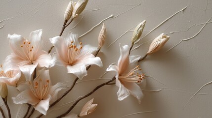 Elegant White Lilies on Soft Beige Artistic Background
