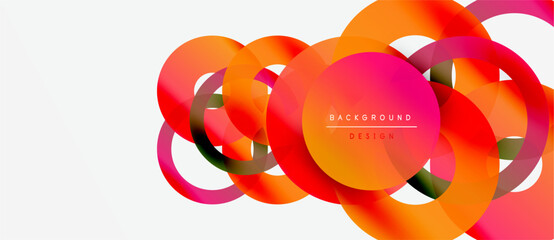 Abstract colorful circles overlap. Gradient shades create dynamic visual effect. Modern design element for backgrounds, presentations.