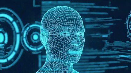 Futuristic Artificial Intelligence Digital Human Head Animation. - Powered by Adobe