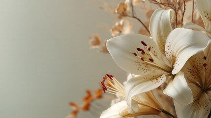Soft Beige Lily Flower Arrangement with Natural Shadows
