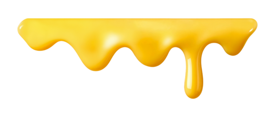 Melted cheese drip isolated on white background, realistic glossy yellow liquid splash, food design element
