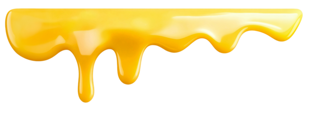 Melted cheese drip isolated on white background, realistic glossy yellow liquid splash, food design element
