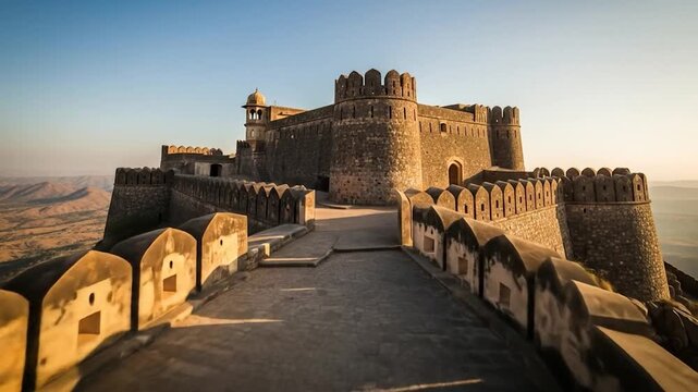 Taragarh Fort Ajmer Rajasthan: Majestic Stone Fortress on Hilltop at Sunset