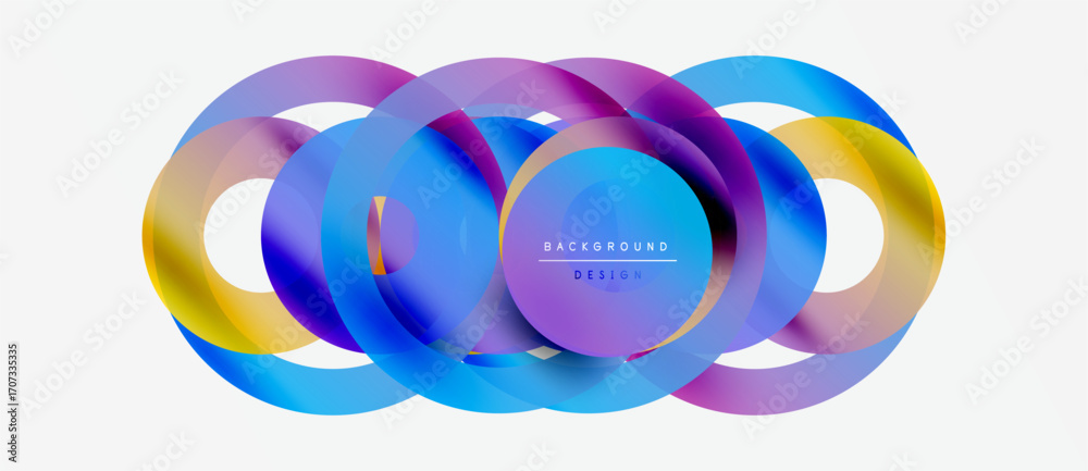 Wall mural abstract colorful overlapping circles create dynamic visual. gradient hues blend, forming modern bac