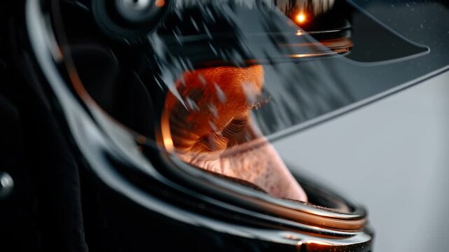 Steely Gaze: Close-up view of a person's determined hand gripping the controls, the visor revealing a focused expression. Capture the essence of resolve and precision.