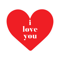 Red color heart with white love typography. isolated on a white background. 