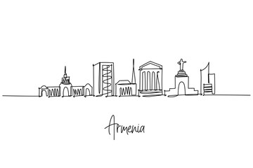 Fototapeta premium Armenia skyline one line drawing