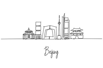 Beijing skyline continuous line drawing