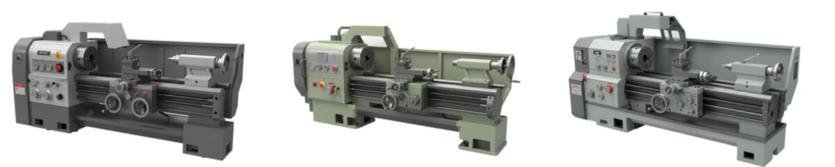 Heavy Duty Lathe Equipment for Metalworking Isolated Transparent Background