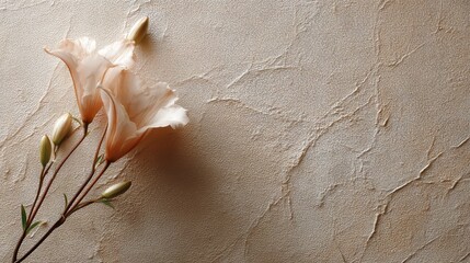 Minimal Beige Lily Flowers with Buds on Textured Wall Background
