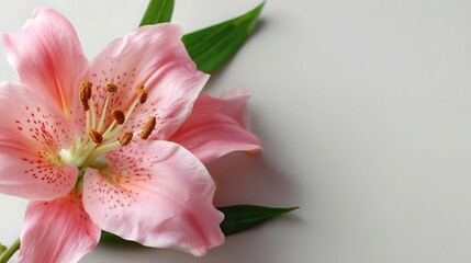Fresh Pink Lily Flower on Plain Background