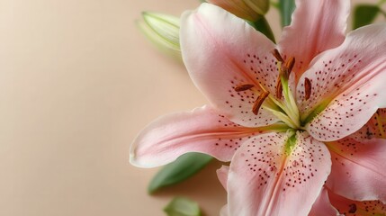 Fresh Pink Lily Flower on Plain Background