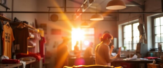 Startup team working in modern office with sunset light
