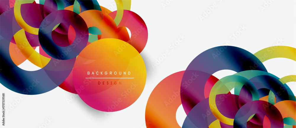 Wall mural abstract colorful overlapping circles create dynamic background. gradient hues blend, forming modern