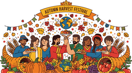 Autumn Harvest Festival Diverse People Celebrating Abundance