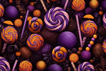 Seamless Halloween candy pattern, candy, chocolate.