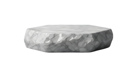 A natural grey marble pedestal against a white wall for product placement.
