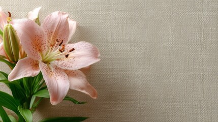 Fresh Pink Lily Flower on Plain Background