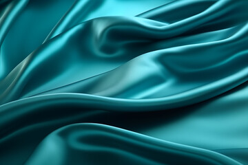 Modern and elegant shiny blue-green silk fabric with folds. Background.