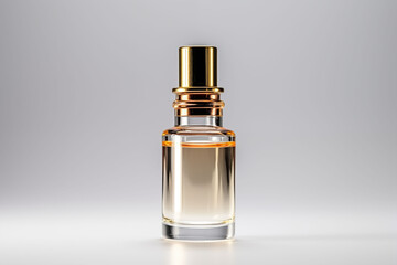 Clear glass cosmetic serum bottle with gold cap
