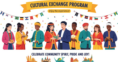 Cultural Exchange Program Diverse People Celebrating Community Pride and Joy