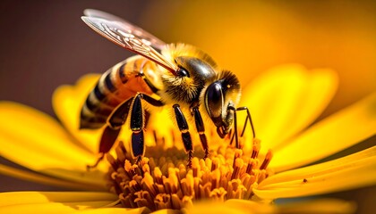 Honeybee Close-Up A Stunning Macro Photograph of a Bee on a Yellow Flower